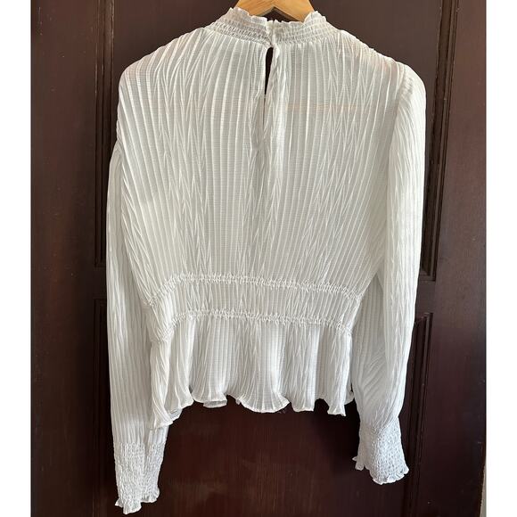 ZARA | White High Neck Pleated Smocked Blouse | Size Medium - Picture 3 of 9